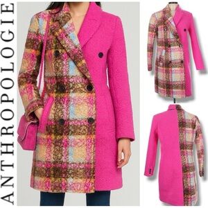 NVLT Anthropologie |NWT $248 Women’s Pink Plaid Colorblock Bouclé Coat (Sz M)